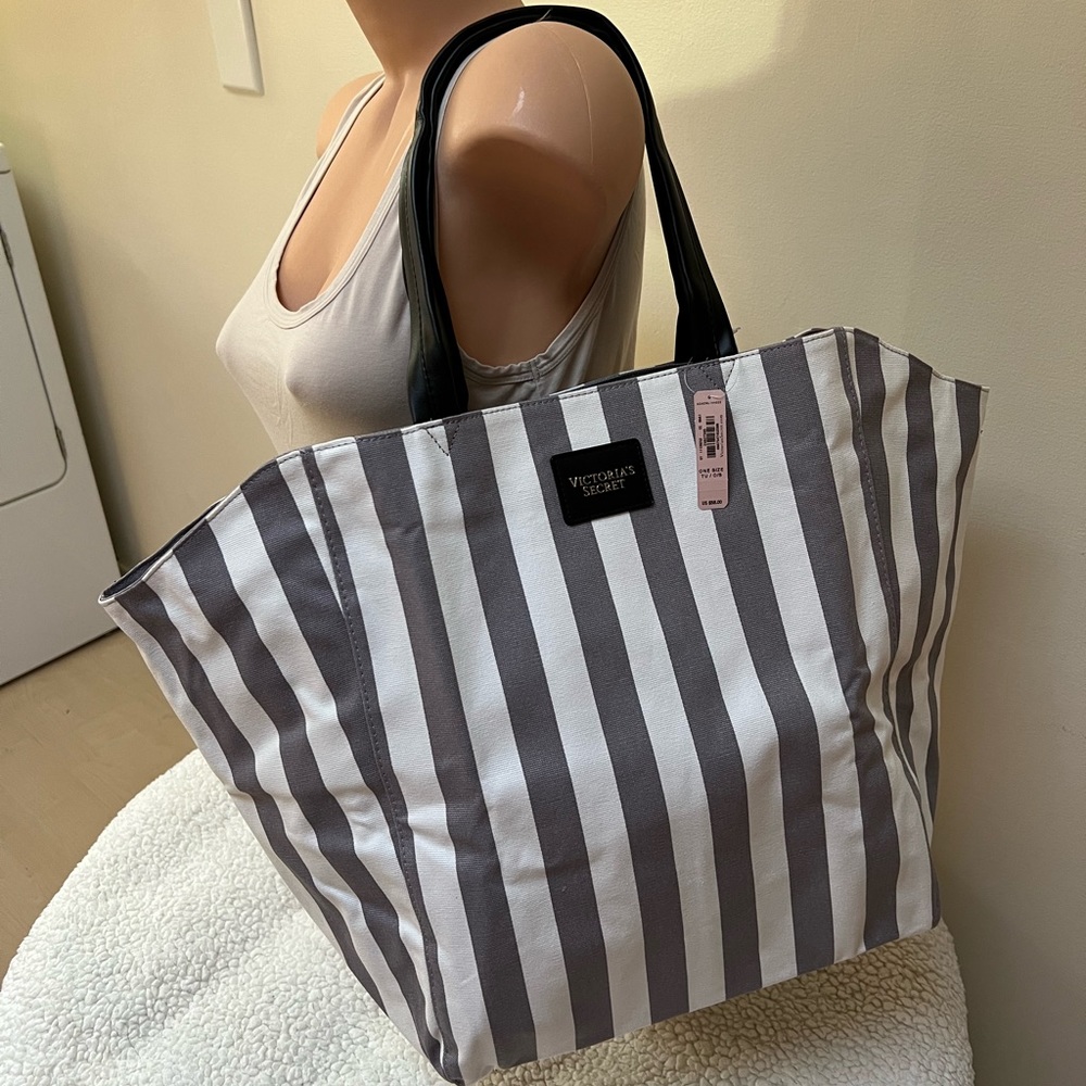 Victoria's Secret VS Striped Canvas Large Weekender Carry All Tote Bag